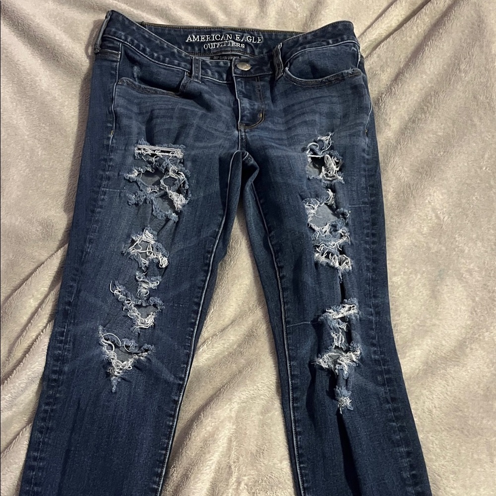 American Eagle Outfitters Women's Ripped Dark Blue Skinny Jeans